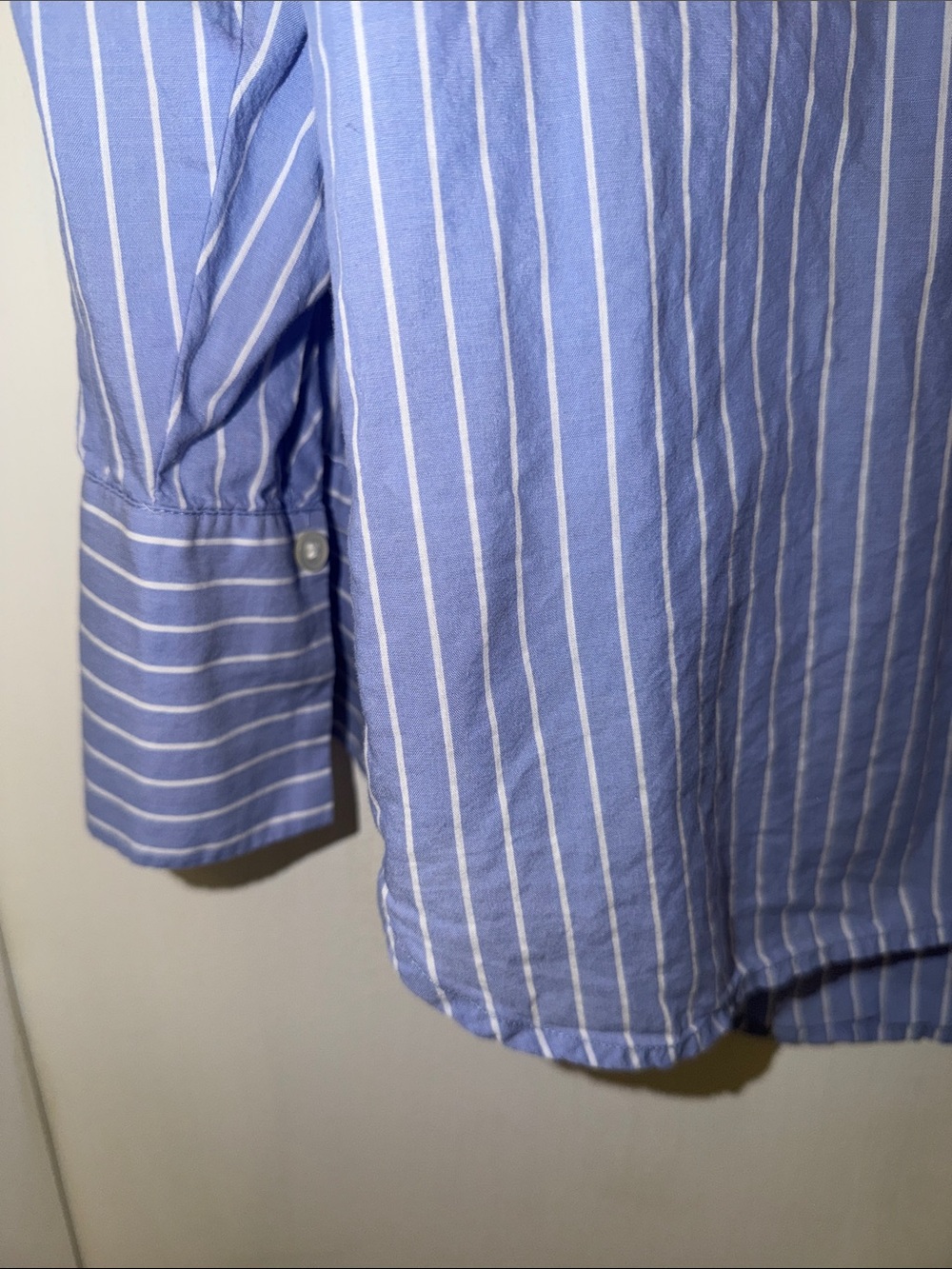 LOFT Blue and White Vertical-Stripe Button Down Shirt - Picture 5 of 7